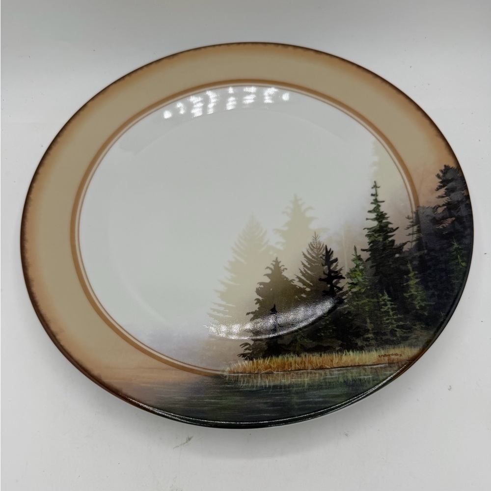 Wild Wings Misty Forest Otters Pond Dinner Plate Rustic Nature 10 5/8 Inch